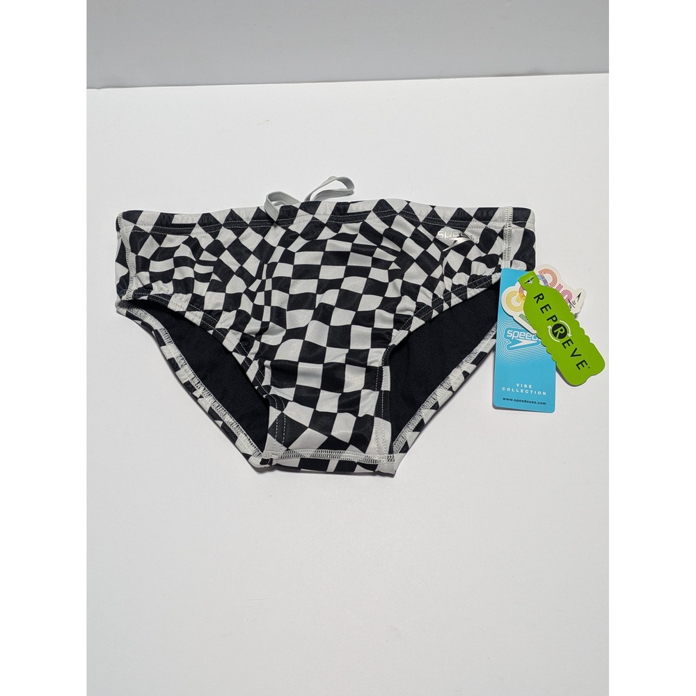 Speedo Mens Printed One Brief Swimsuit Vibe Collection Checkered Black White 32